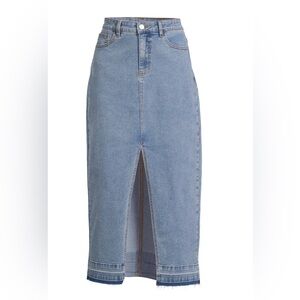 Women Denim Maxi Skirt with Front Slit
